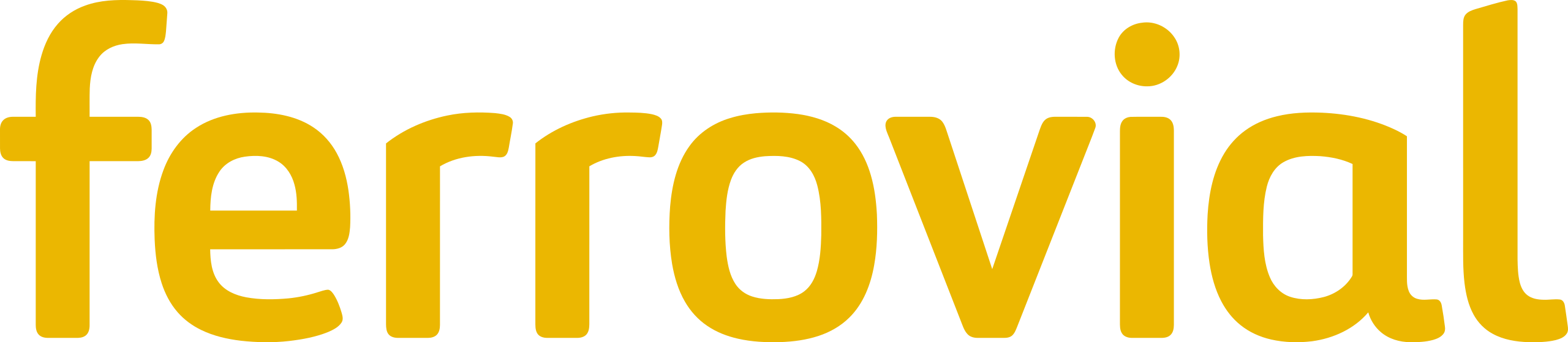 Logotipo de Ferrovial en tonos amarillos, vinculado con proyectos de rehabilitación de edificios y construcción. El logo representa la marca de la empresa, especializada en servicios de infraestructuras y construcción, frecuentemente asociada con trabajos de renovación y mantenimiento urbano.